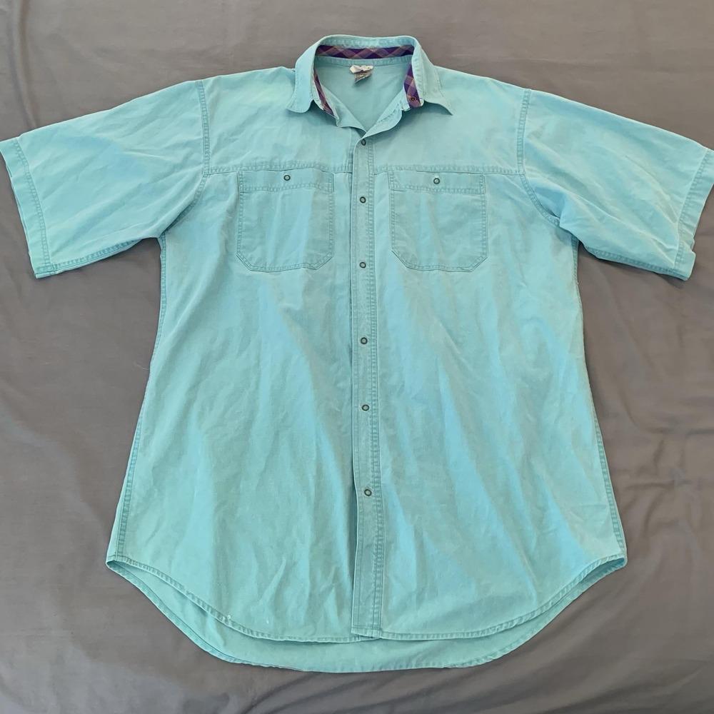 Helly Hansen Shirt Mens Large Blue Solid Short Sleeve Snap Front Casual Outdoor